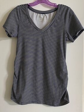 Kathy, maternity Black and White Striped V-Neck Women's Tee